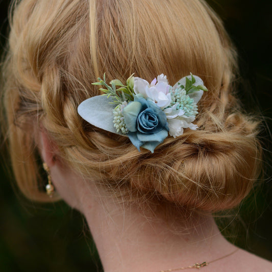 Navy Blue and White Flower Hair Clip | Bridal Hair Clip | Bridesmaids Hair Clip | Flower Girl Hair Clip | Flower Bun Clip