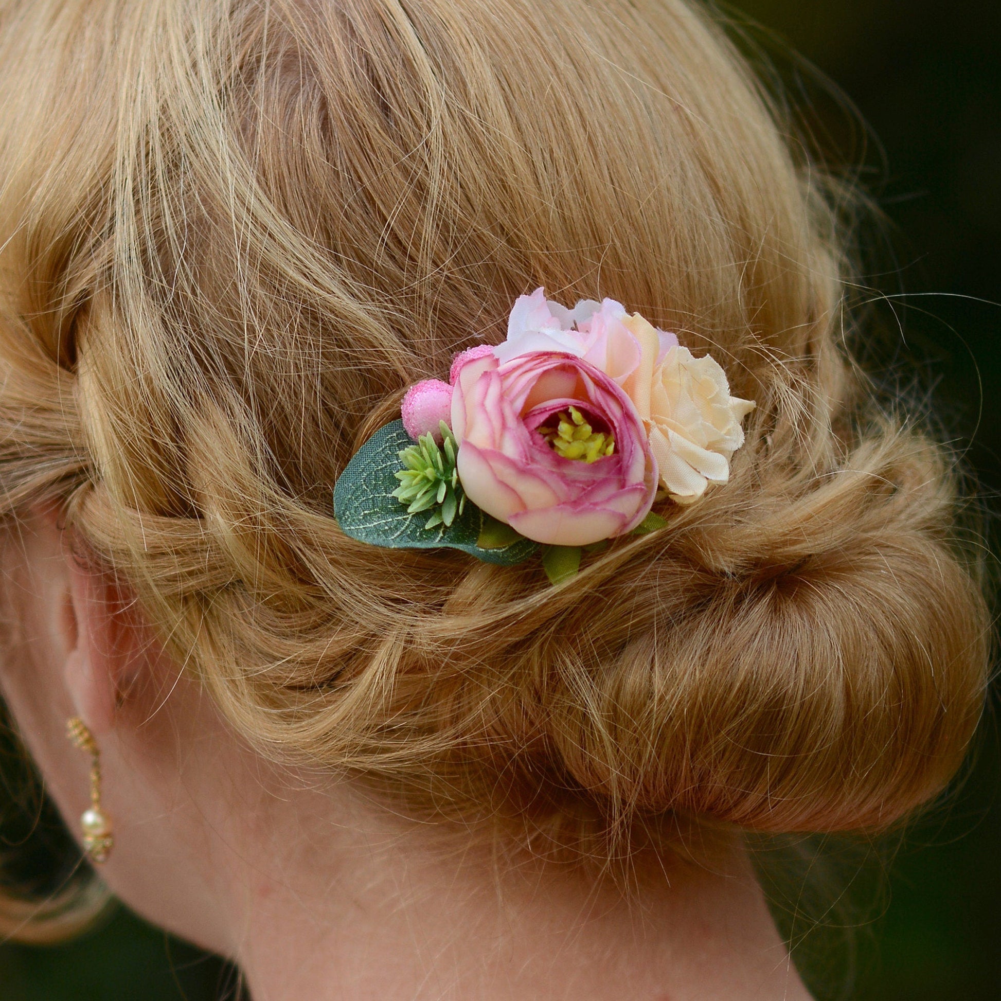 Ranunculus and Rose Flower Hair Clip in Soft Pink and Ivory | Silk Flower Hair Clip | Bridal Hair Clip | Bridesmaids Hair Clip | Flower Girl