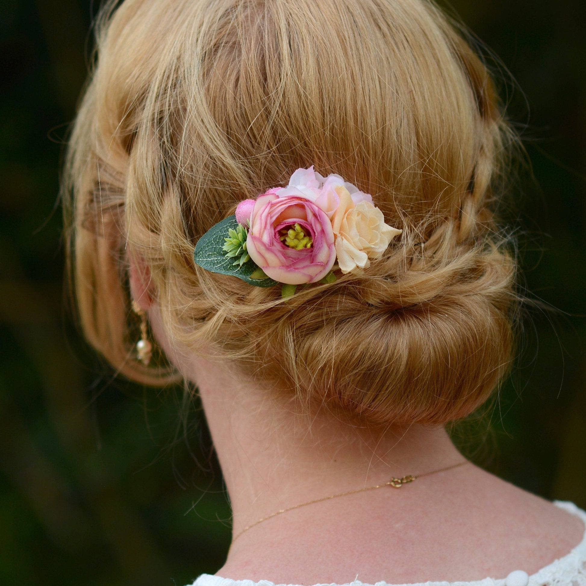 Ranunculus and Rose Flower Hair Clip in Soft Pink and Ivory | Silk Flower Hair Clip | Bridal Hair Clip | Bridesmaids Hair Clip | Flower Girl