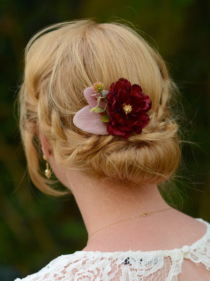 Burgundy Peony Flower Hair Clip | Silk Flower Hair Clip | Bridal Hair Clip | Bridesmaids Hair Clip | Floral Headpiece
