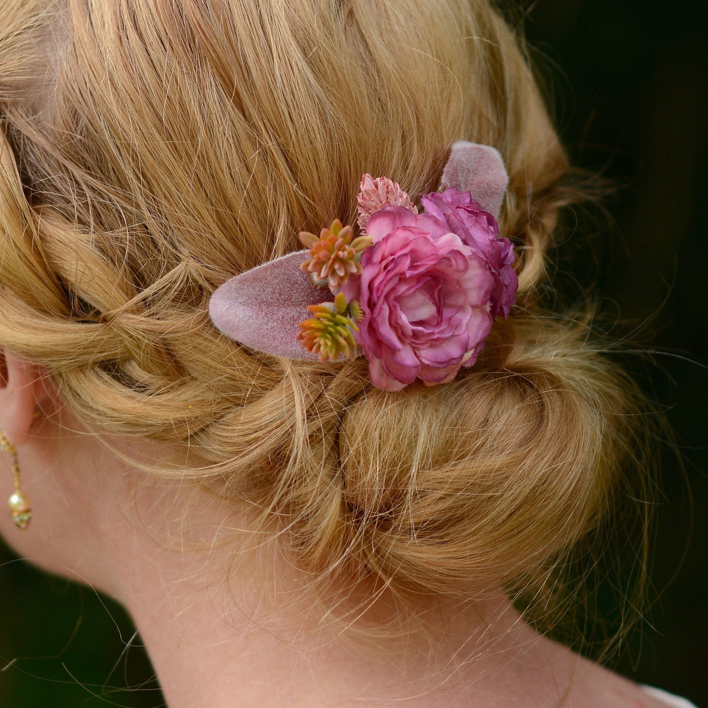Flower Hair Clip in Pink and Plum | Bridesmaids Hair Clip | Floral Headpiece | Bridal Hair Clip | Flower Bun Clip |