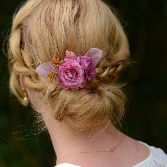 Flower Hair Clip in Pink and Plum | Bridesmaids Hair Clip | Floral Headpiece | Bridal Hair Clip | Flower Bun Clip |