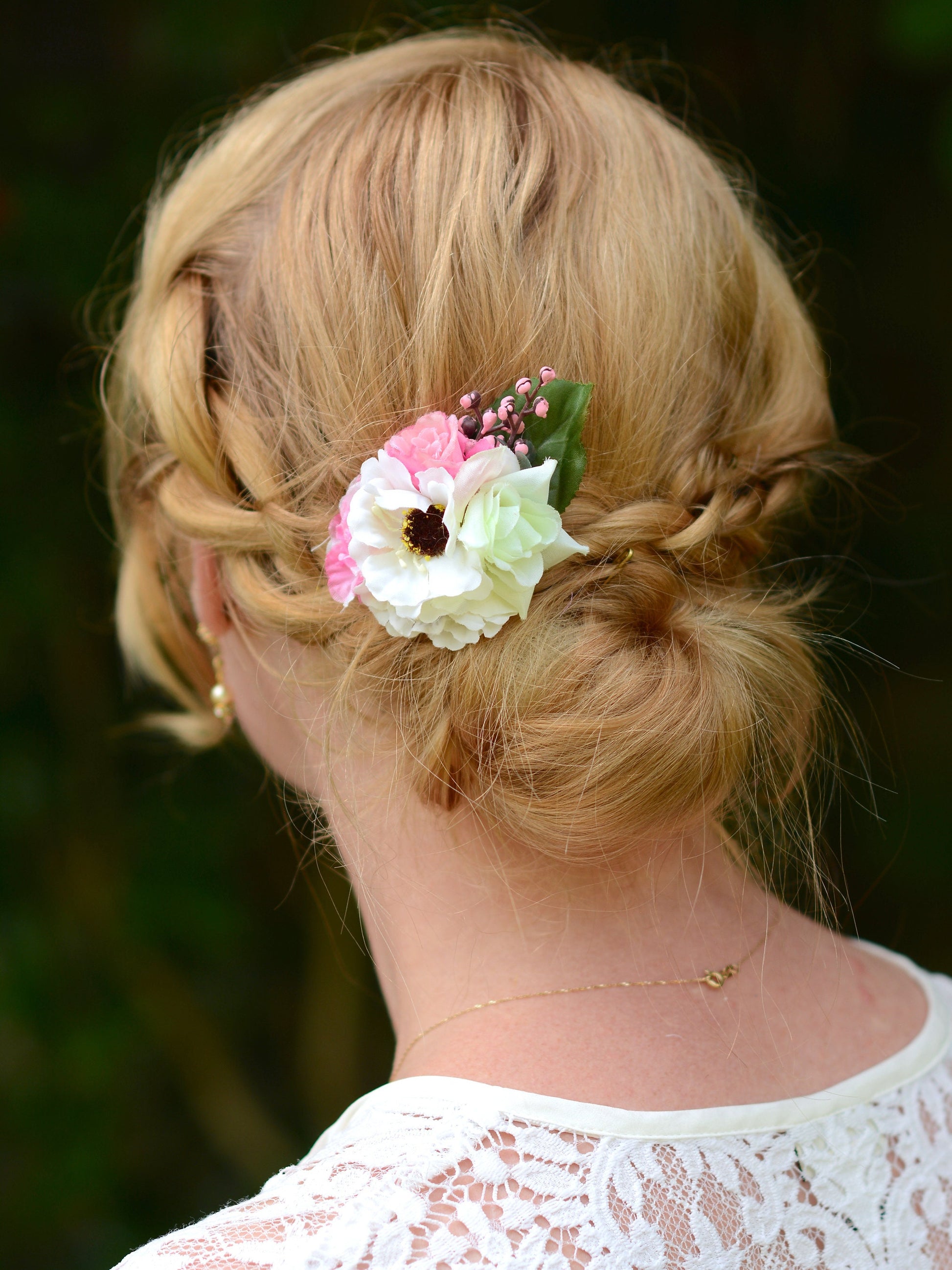 Flower Hair Clip in Pink, Peach and Ivory, Bridesmaids Hair Clip