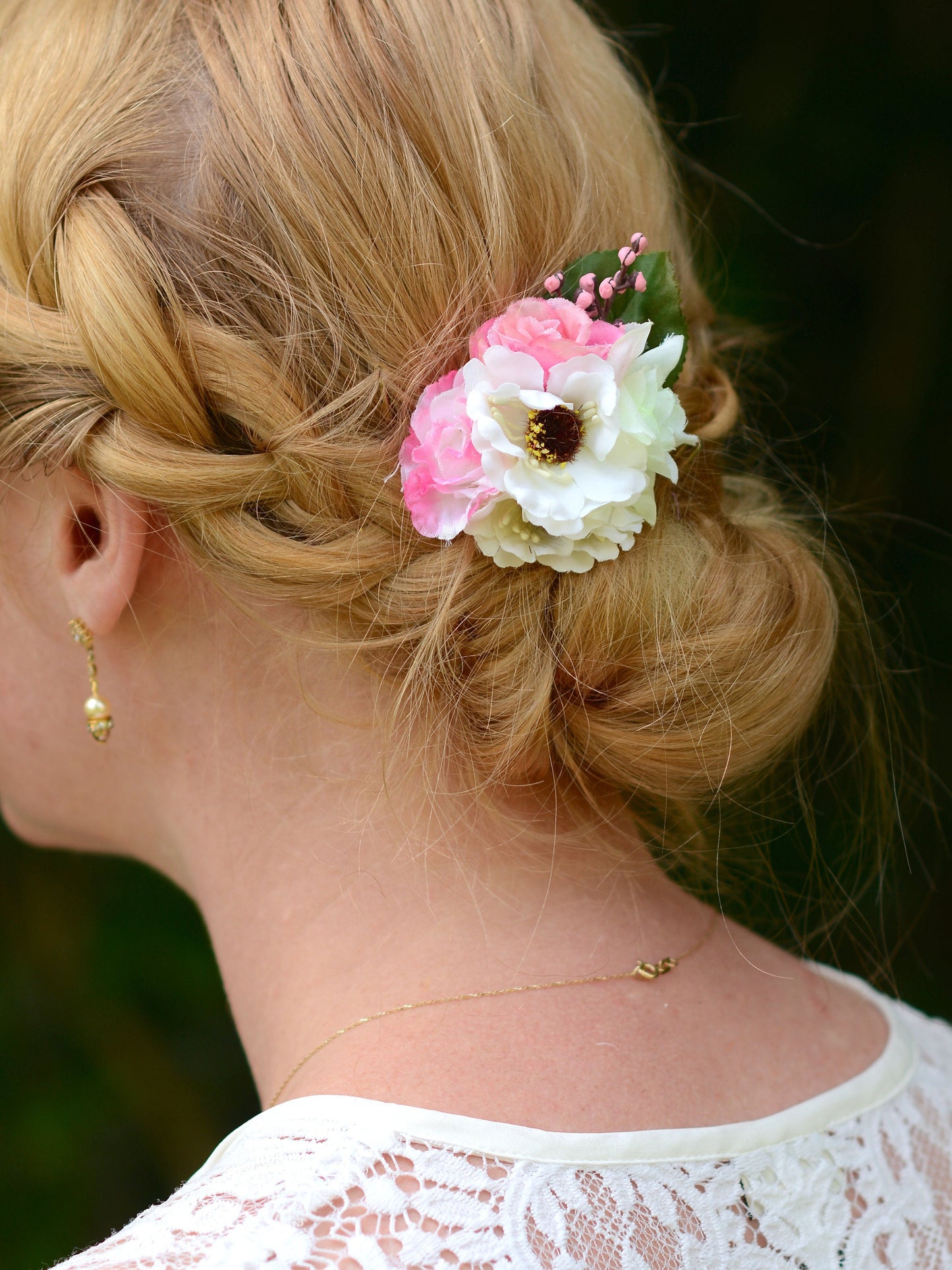 Flower Hair Clip in Pink, Peach and Ivory, Bridesmaids Hair Clip