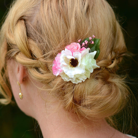 Flower Hair Clip in Pink, Peach and Ivory, Bridesmaids Hair Clip