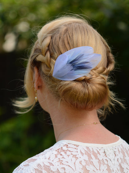 Feather Hair Clip in Powder Blue, Feather Fascinator In Blue