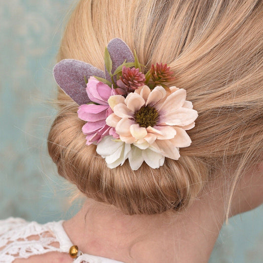 Daisy Flower Hair Clip in Pink and Ivory | Silk Flower Hair Clip | Bridal Hair Clip | Bridesmaids Hair Clip | Floral Headpiece | Flower Girl