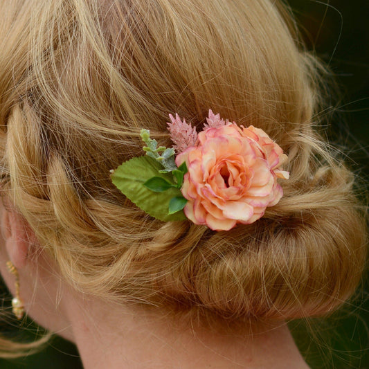 Pink Peony and Rose Flower Hair Clip | Pink Flower Hair Clip | Blossom Hair Clip | Bridesmaids Hair Clip | Bridal Hair Clip