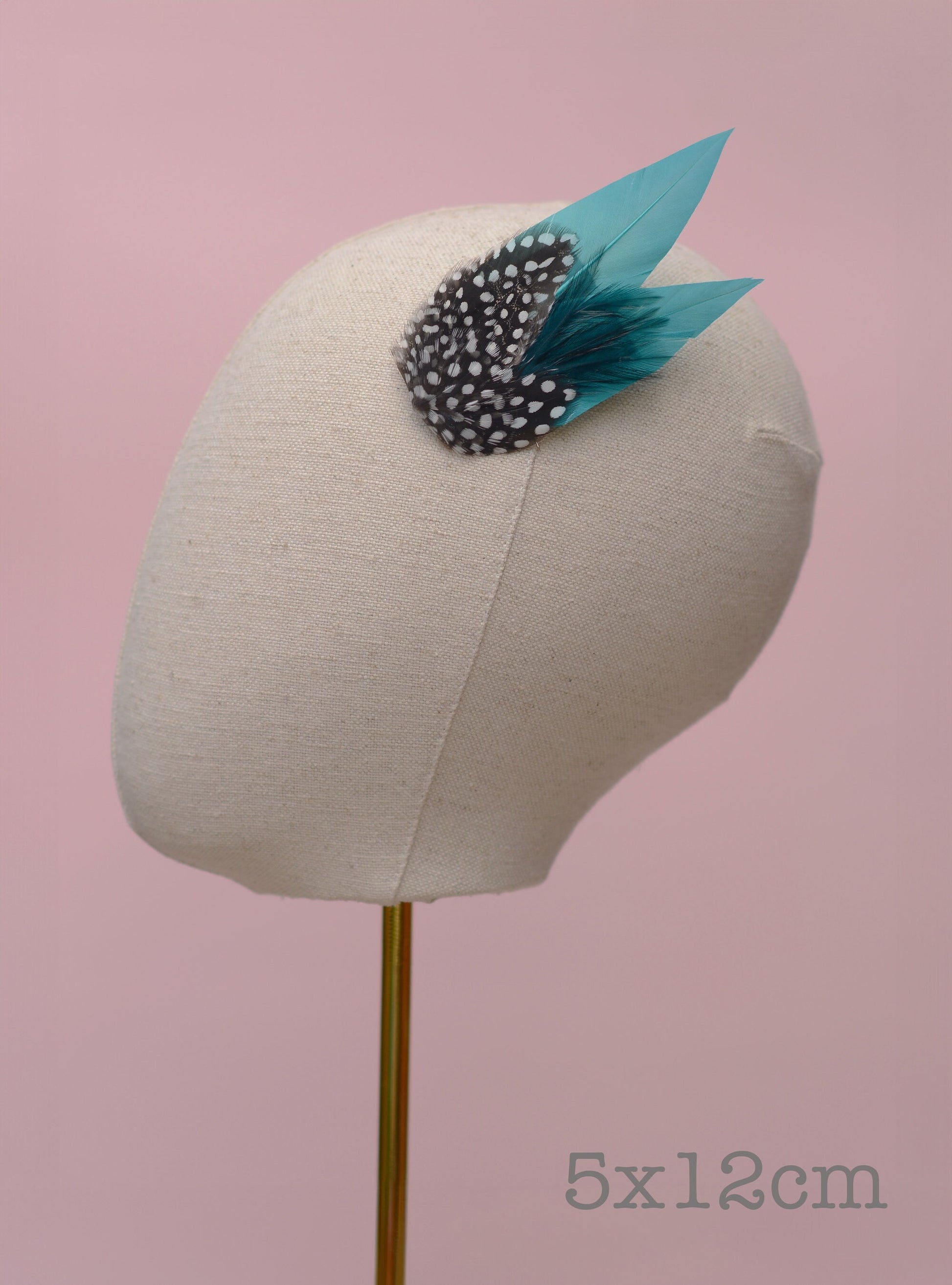 Teal Turquoise Feather Hair Clip with Spotted Feathers, Teal Feather Fascinator