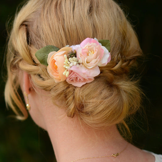 Peony Hair Clip in Pink and Peach | Silk Flower Hair Clip | Bridal Hair Clip | Bridesmaids Hair Clip | Floral Headpiece | Flower Girl