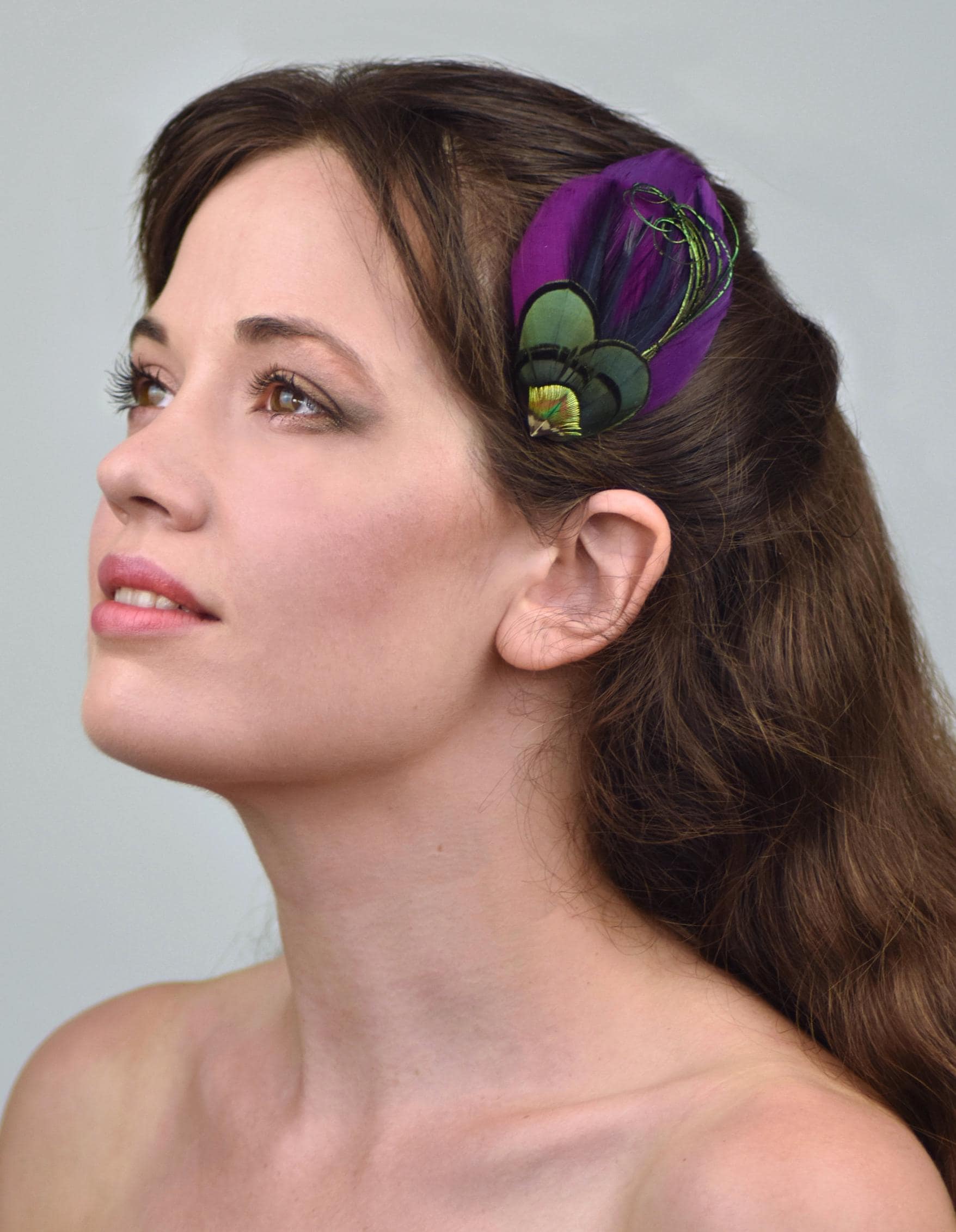 Plum Feather Hair Clip | Peacock Feather Fascinator | Wedding Fascinator | Bridal Hair Clip | Bridesmaid Hair Clip | Purple Hair Clip