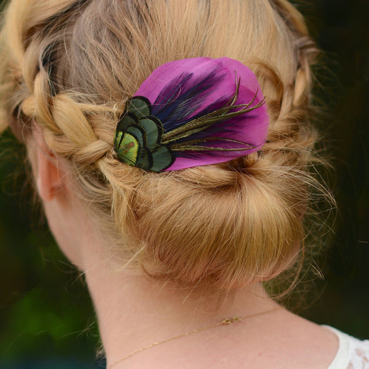 Plum Feather Hair Clip | Peacock Feather Fascinator | Wedding Fascinator | Bridal Hair Clip | Bridesmaid Hair Clip | Purple Hair Clip