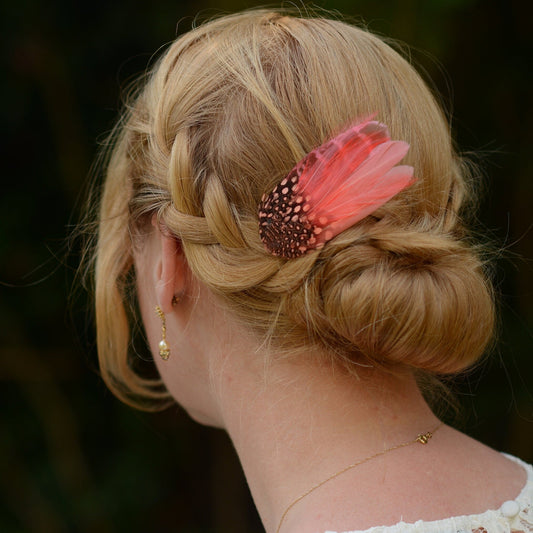 Coral and Blush Pink Feather Hair Clip | Pink Feather Fascinator | Pink Feather Headpiece
