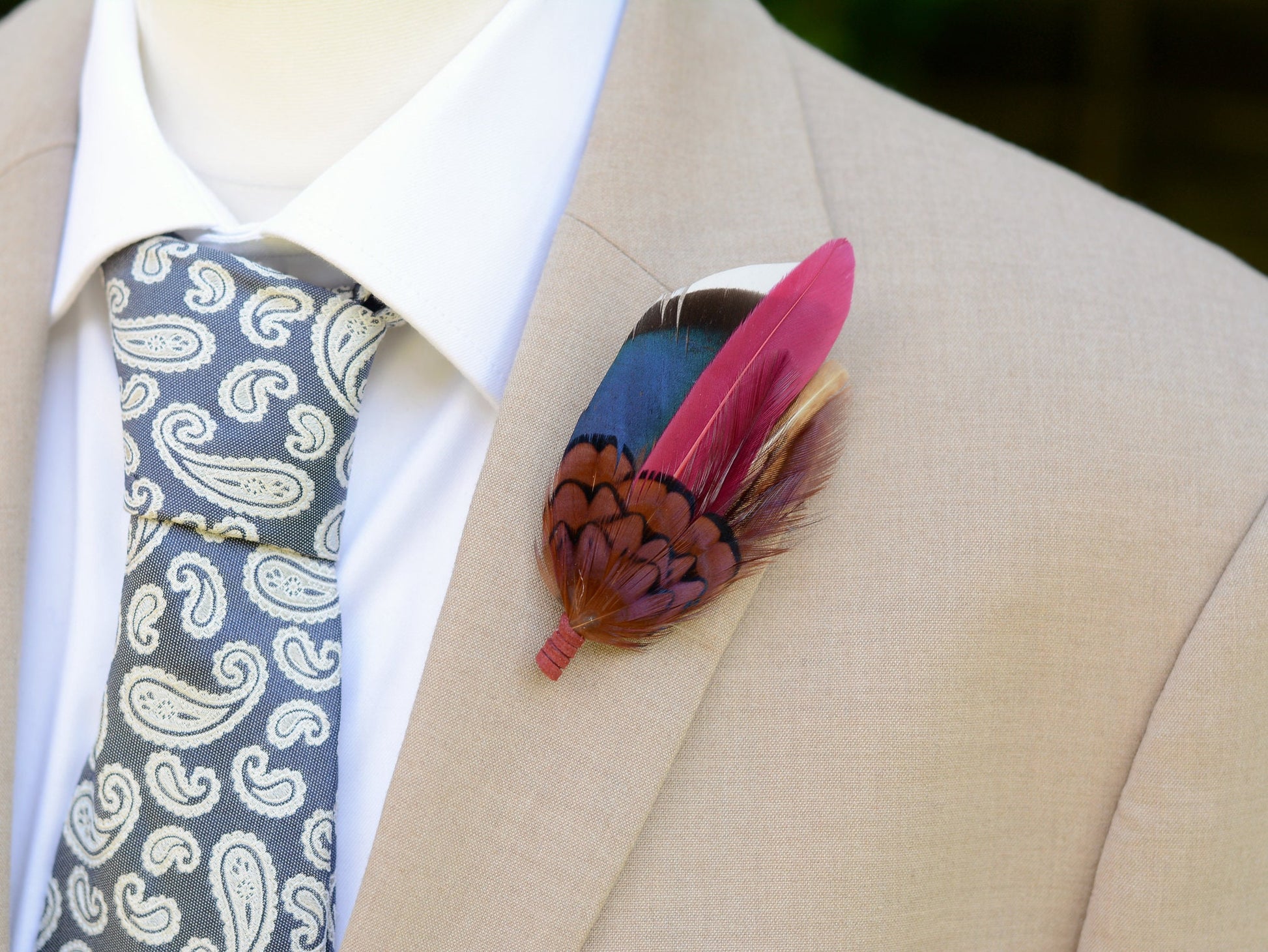 Navy and Burgundy Duck and Pheasant Feather Pin / Hat Pin | Duck Feather Boutonniere | Pheasant Feather Brooch | Feather Hat Pin