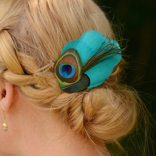 Peacock and Teal Feather Hair Clip | Peacock Feather Fascinator | Bridal Hair Clip | Bridesmaid Hair Clip | Wedding Fascinator