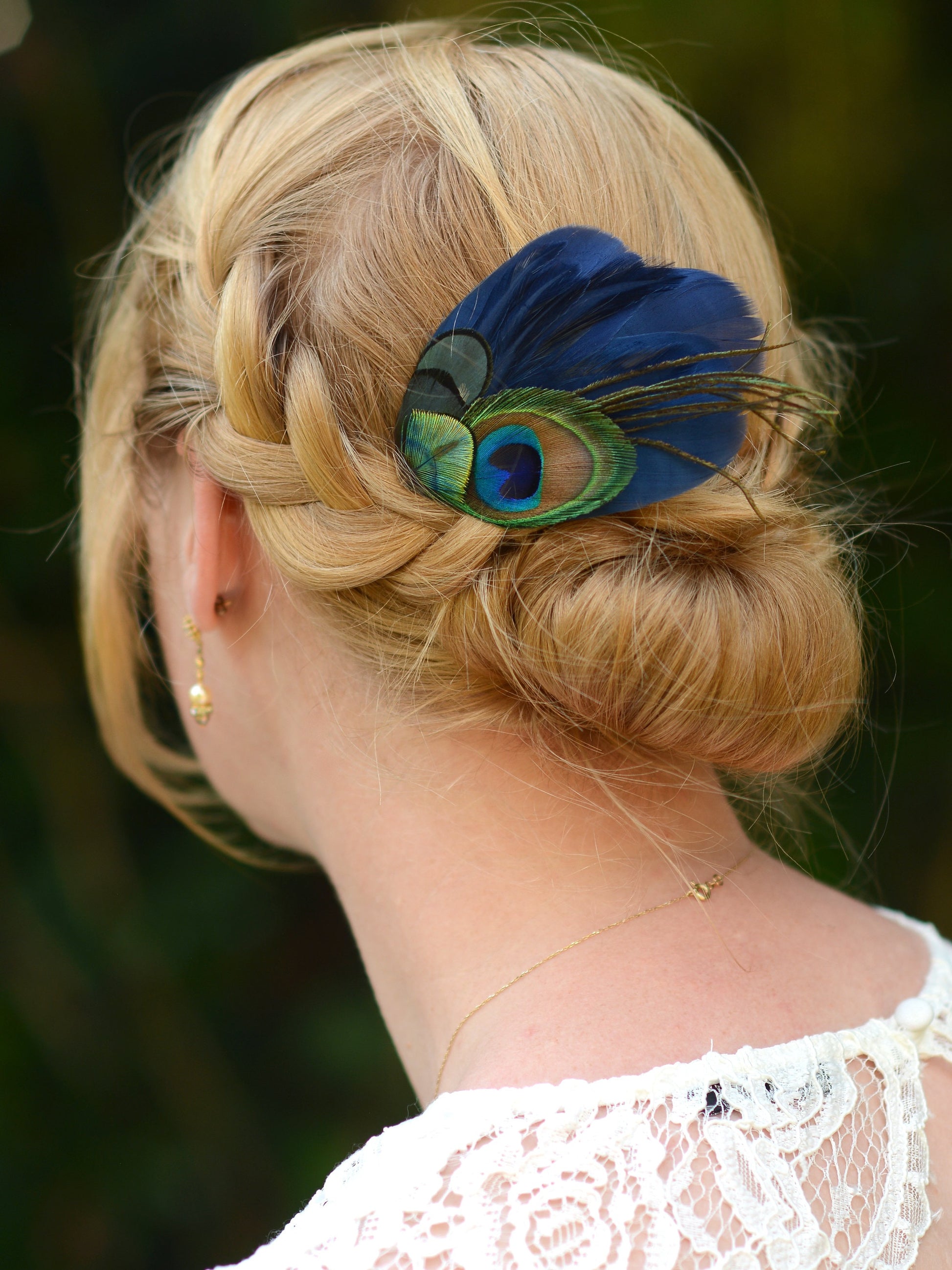 Navy Blue and Peacock Feather Hair Clip, Peacock Feather Fascinator