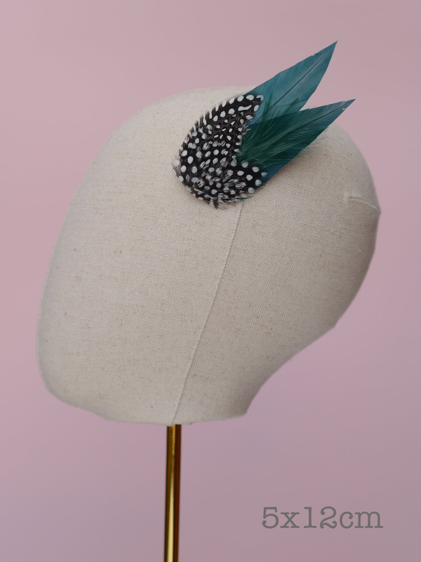 Deep Green Feather Hair Clip with Polka Dots, Green Feather Hair Piece