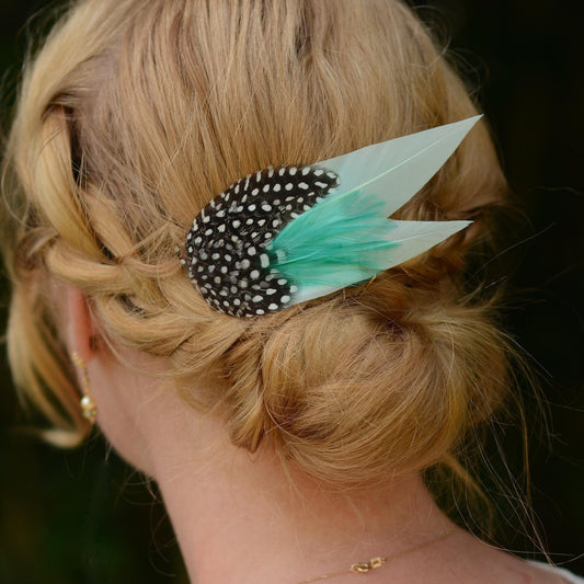 Pastel Mint and Polka Dot Feather Hair Clip, Feather Fascinator