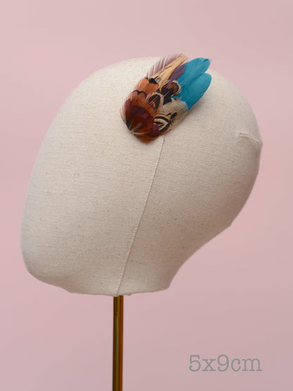 Small Teal and Copper Pheasant Feather Hair Clip | Feather Fascinator | Bridal | Bridesmaid Hair Clip | Wedding Fascinator
