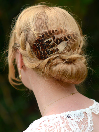 Feather Fascinator in Natural Hen Pheasant, Feather Hair Clip, Wedding Hair Clip