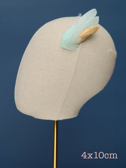 Mint and Gold Feather Fascinator Hair Clip | Blush Feather Hair Clip | Blush Feather Headpiece | Wedding Fascinator | Bridal Headpiece