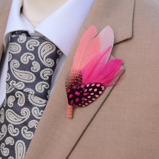 Shades of Pink Feather Lapel Pin Small no.203 | Pheasant Feather Boutonniere | Feather Brooch | Feather Hat Pin