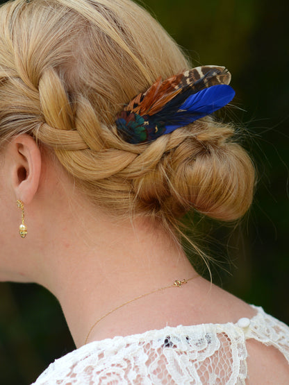 Blue and Copper Pheasant Feather Hair Clip | Feather Fascinator | Bridal | Bridesmaid Hair Clip | Wedding Fascinator