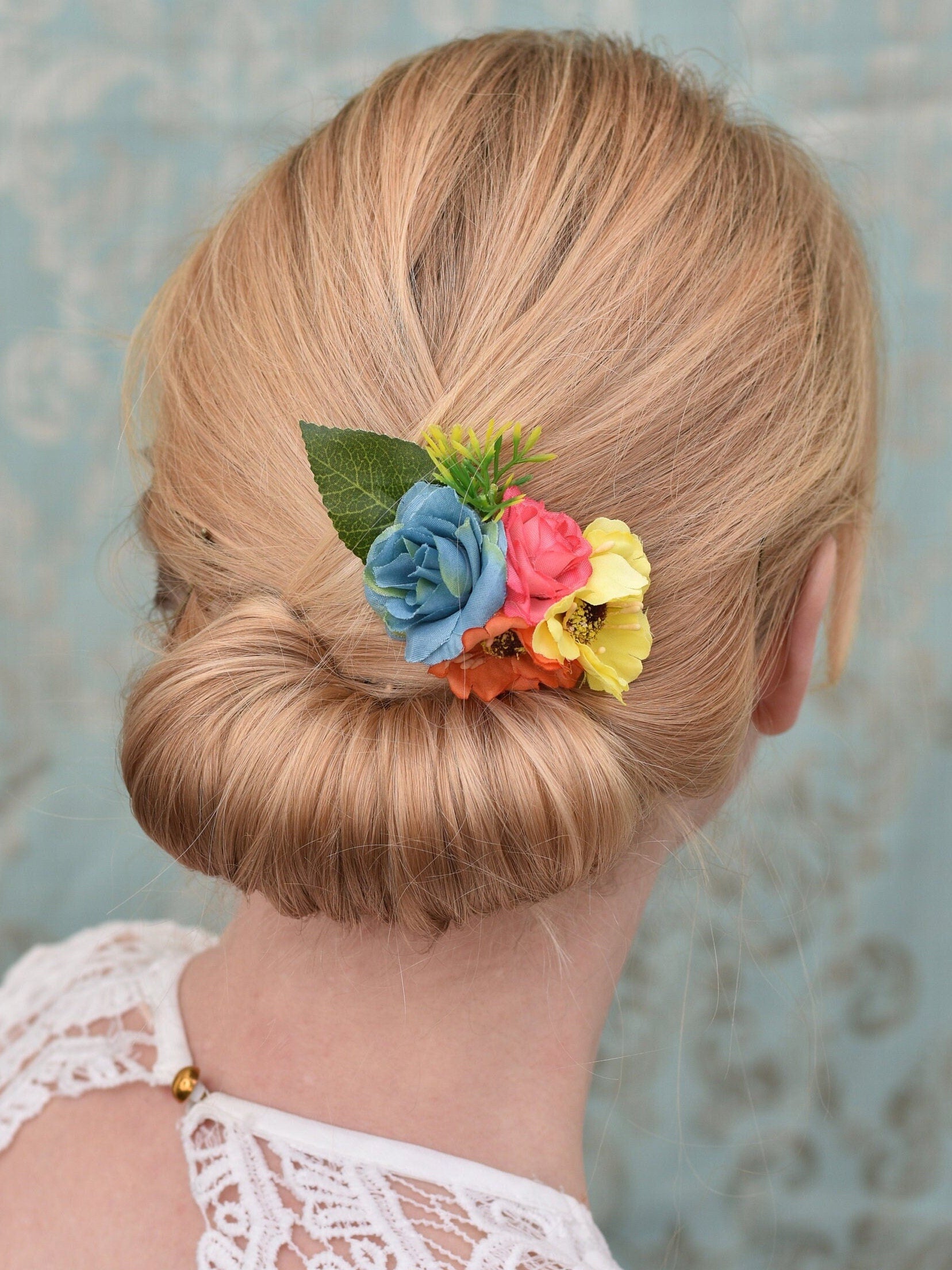 Rose Hair Clip in Pink, Yellow, Blue and Orange | Silk Flower Hair Clip | Bridal Hair Clip | Bridesmaids Hair Clip | Flower Girl Hair Clip
