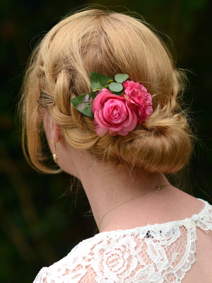 Bright Pink Rose and Peony Flower Hair Clip | Silk Flower Hair Clip | Bridal Hair Clip | Bridesmaids Hair Clip | Flower Girl