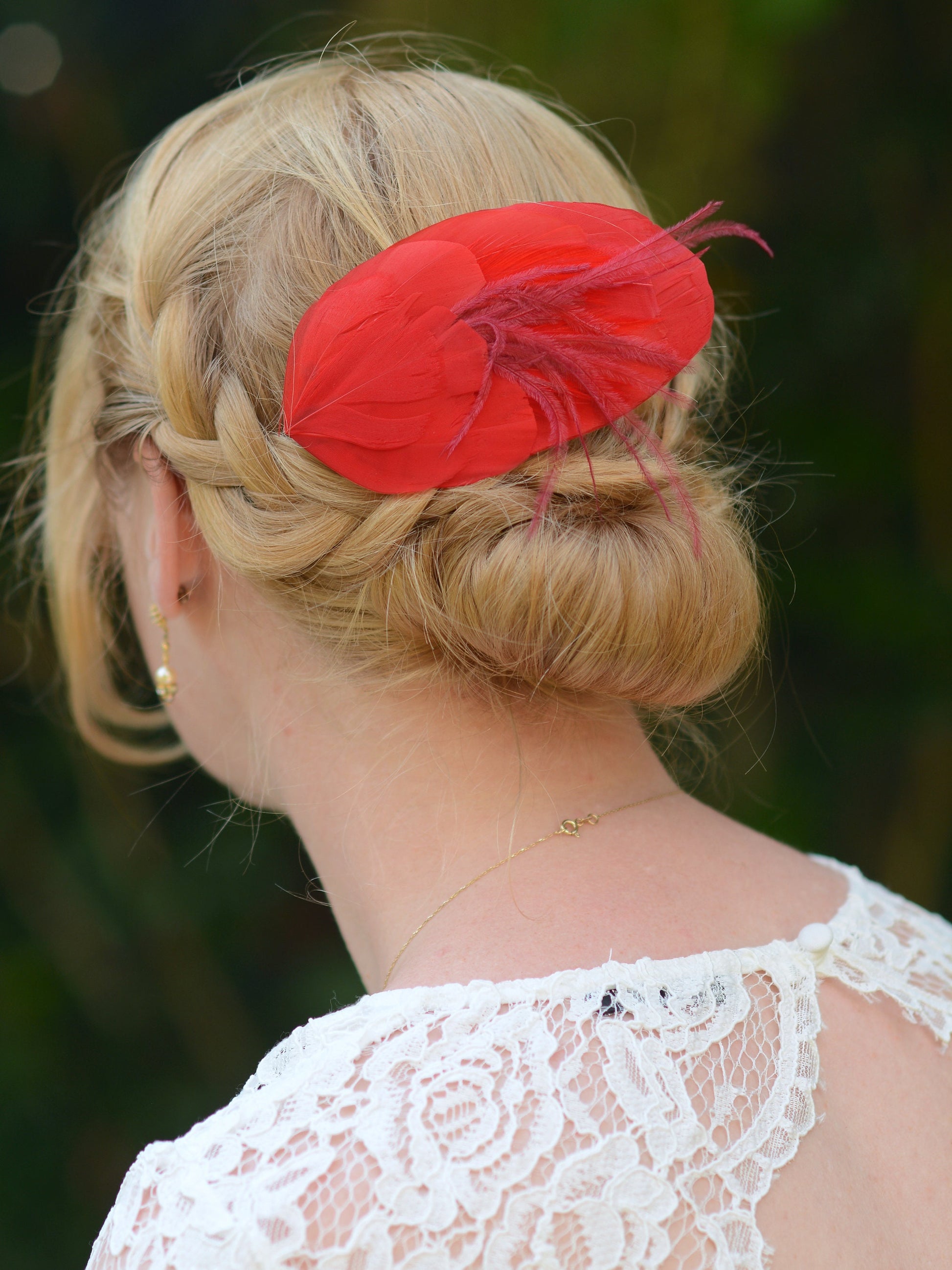 Red Feather Hair Clip | Red Feather Fascinator | Red Feather Headpiece | Red Fascinator | Wedding Fascinator | Bridal Headpiece