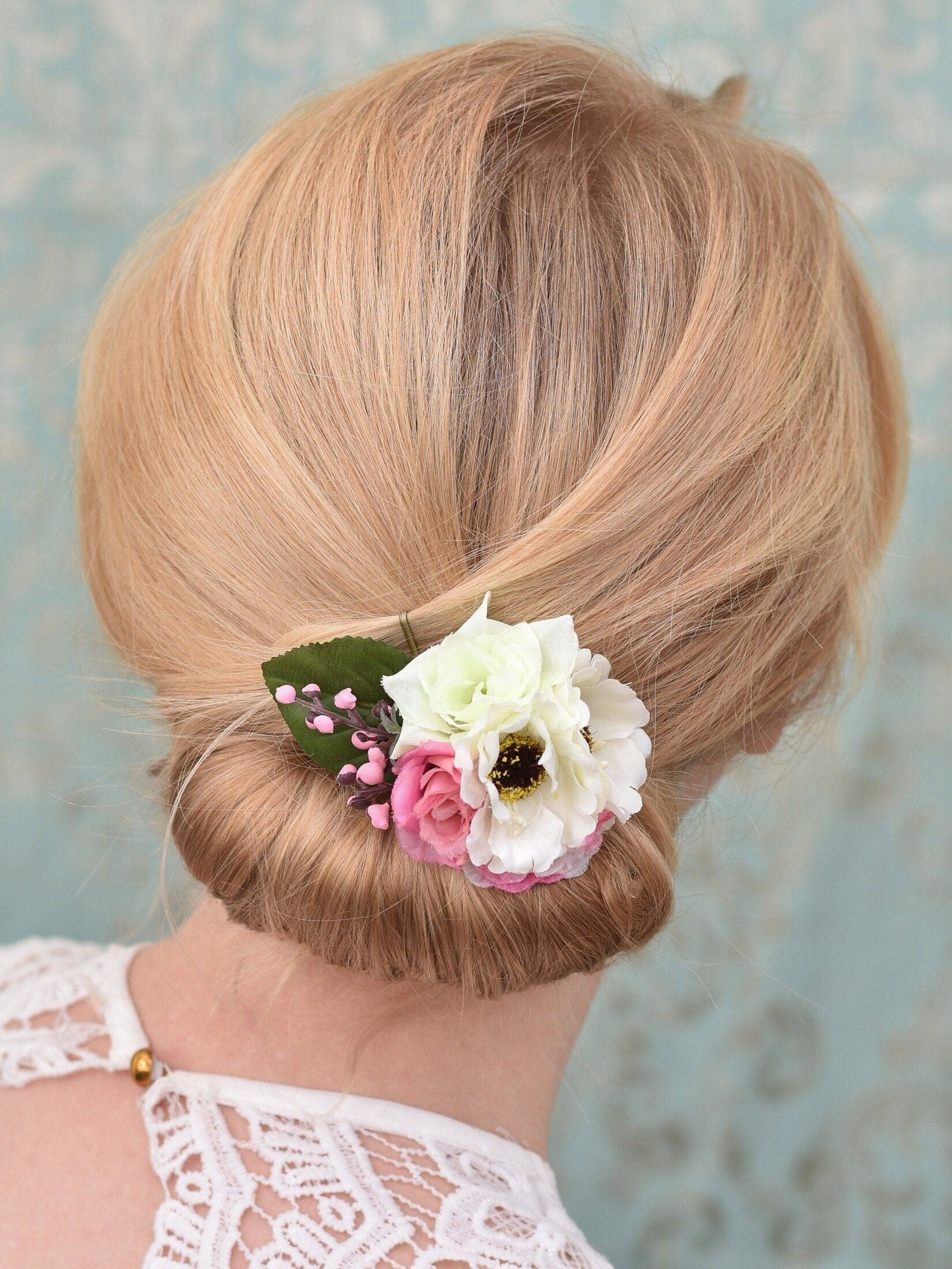 Flower Hair Clip in Pink, Peach and Ivory, Bridesmaids Hair Clip