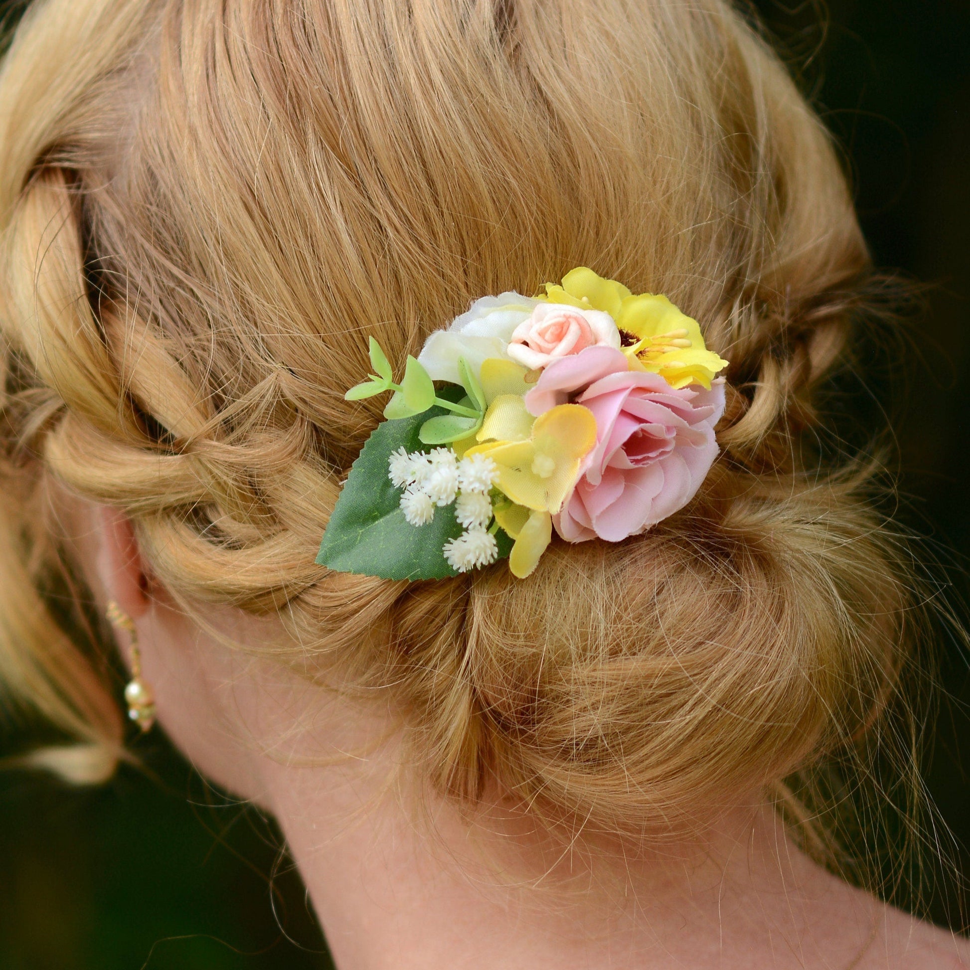 Flower Hair Clip in Pink and Yellow | Bridesmaids Hair Clip | Hair Accessory | Floral Headpiece | Bridal Hair Clip | Flower Bun Clip