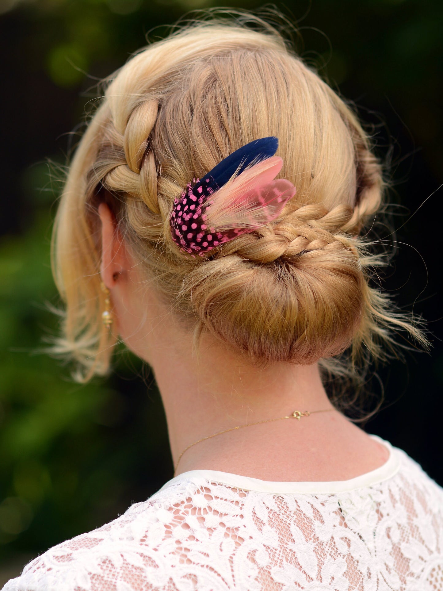 Small Feather Hair Clip in Navy and Pink