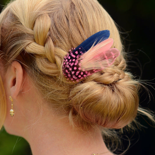 Small Feather Hair Clip in Navy and Pink
