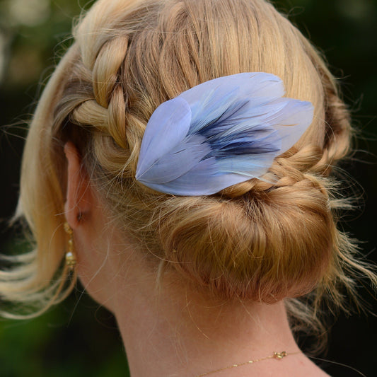 Feather Hair Clip in Powder Blue, Feather Fascinator In Blue