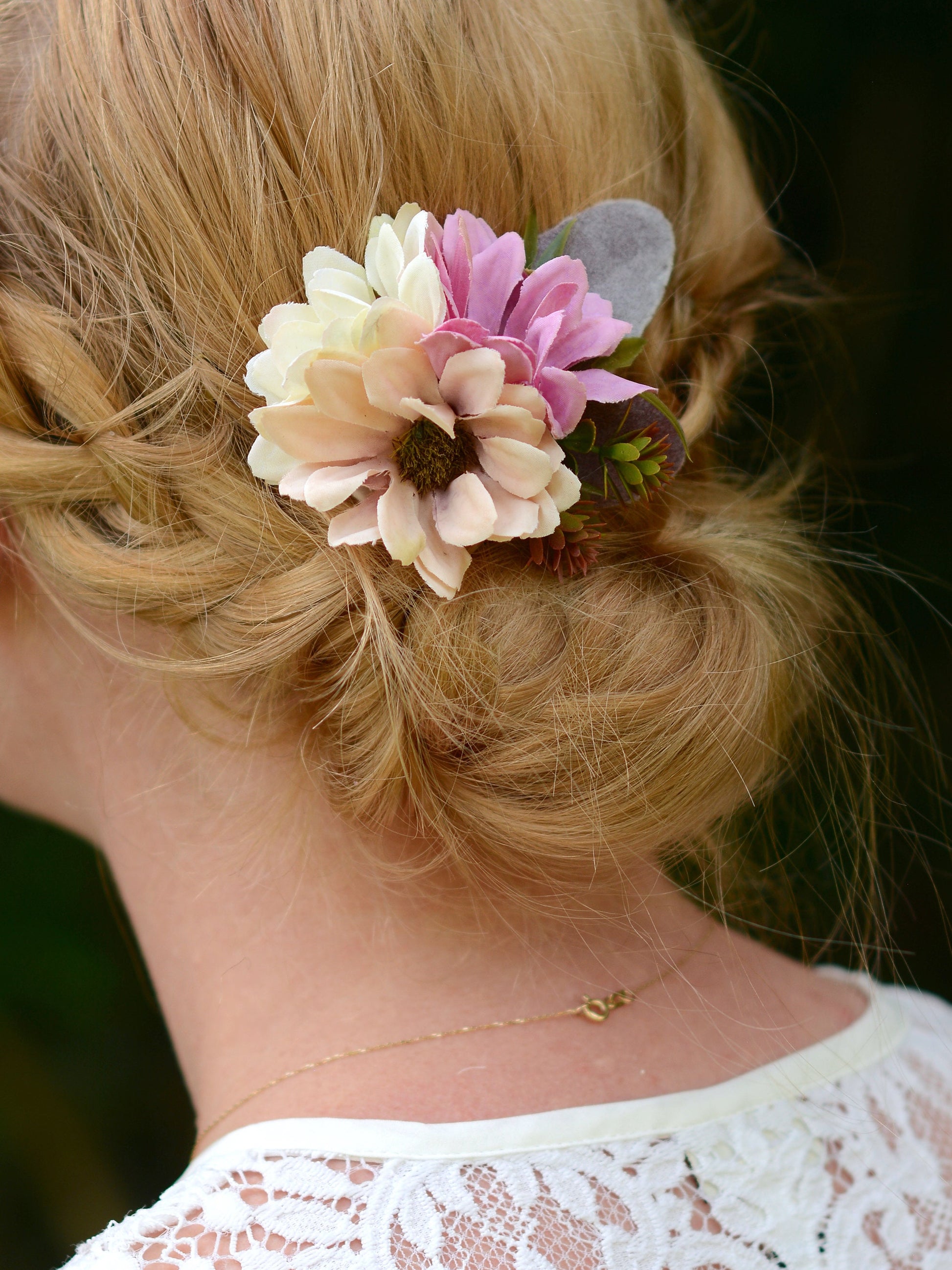 Daisy Flower Hair Clip in Pink and Ivory | Silk Flower Hair Clip | Bridal Hair Clip | Bridesmaids Hair Clip | Floral Headpiece | Flower Girl
