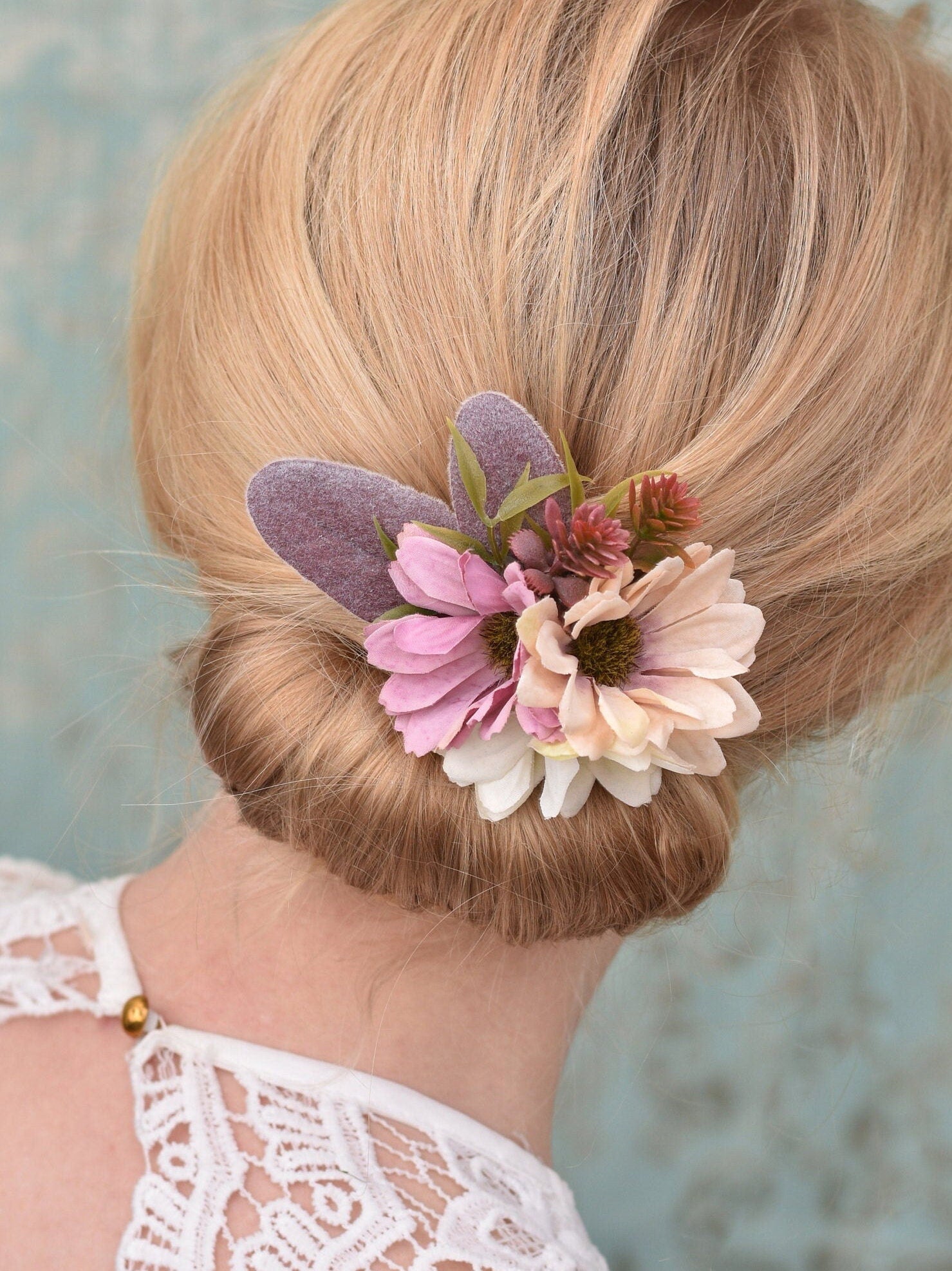 Daisy Flower Hair Clip in Pink and Ivory | Silk Flower Hair Clip | Bridal Hair Clip | Bridesmaids Hair Clip | Floral Headpiece | Flower Girl