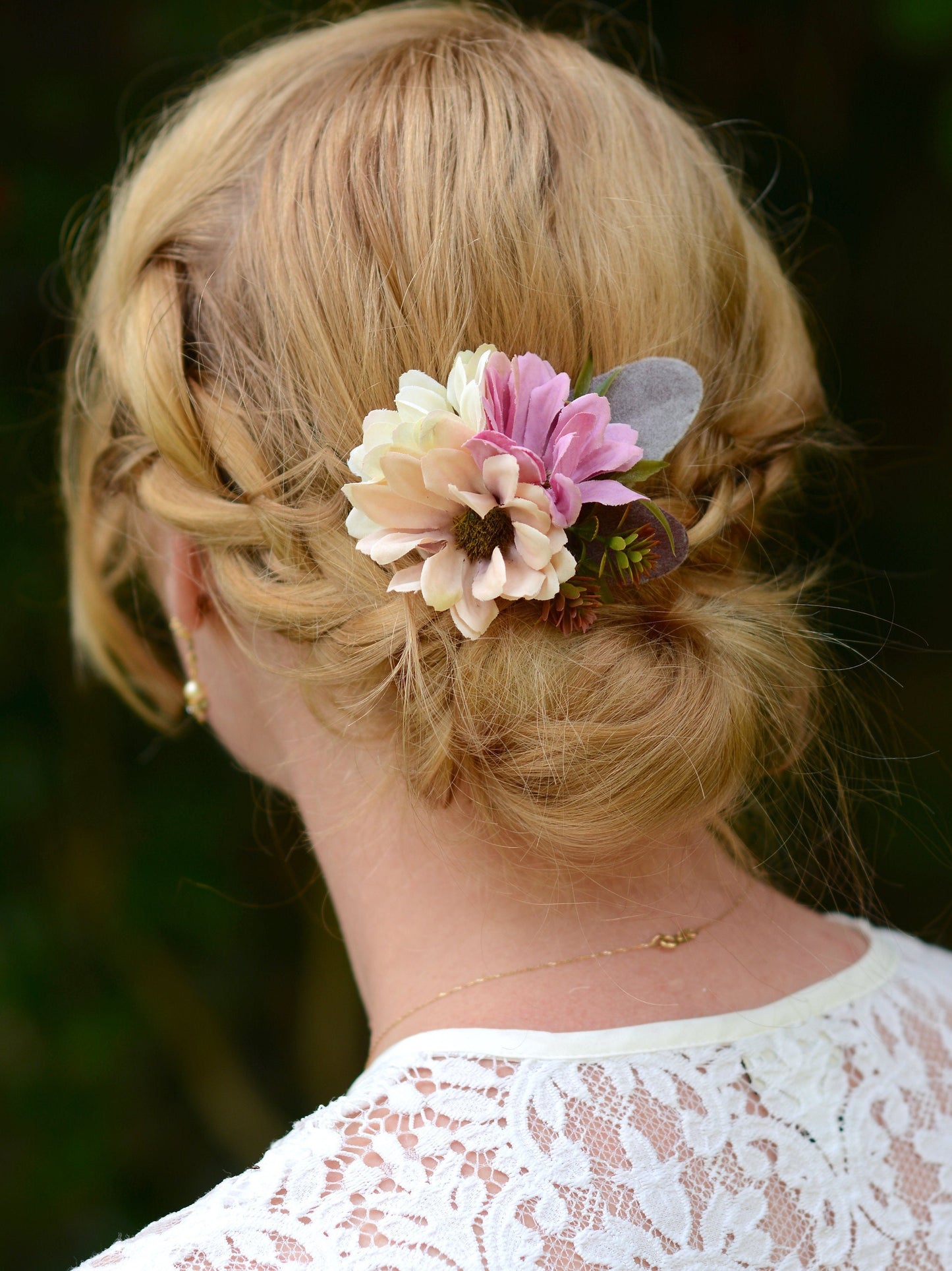 Daisy Flower Hair Clip in Pink and Ivory | Silk Flower Hair Clip | Bridal Hair Clip | Bridesmaids Hair Clip | Floral Headpiece | Flower Girl