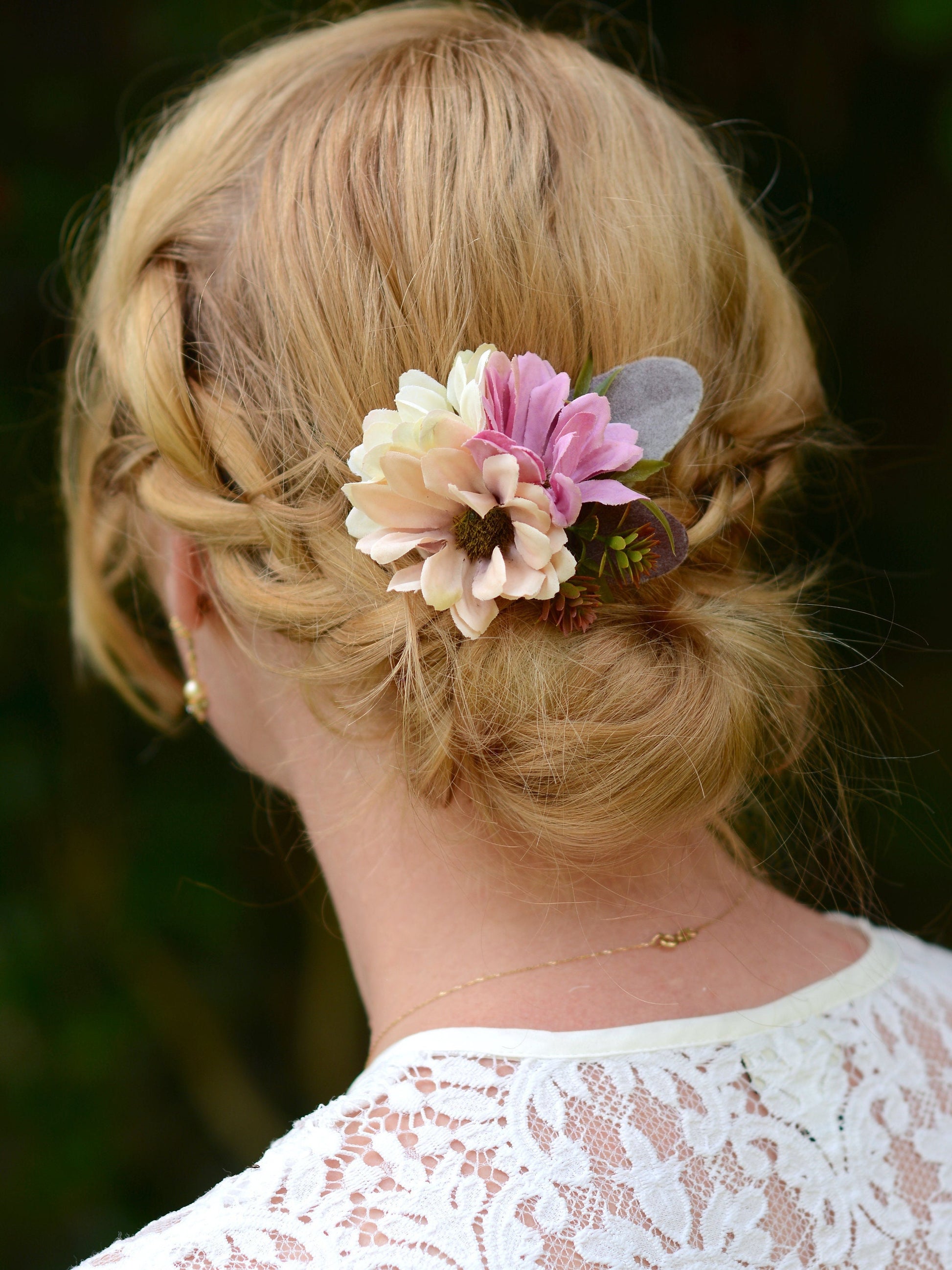 Daisy Flower Hair Clip in Pink and Ivory | Silk Flower Hair Clip | Bridal Hair Clip | Bridesmaids Hair Clip | Floral Headpiece | Flower Girl