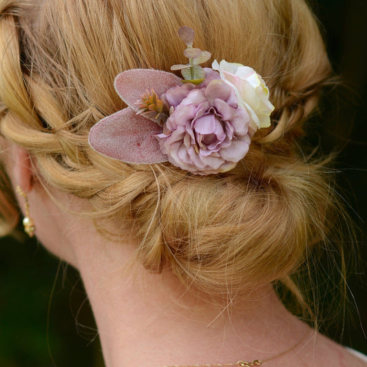 Flower Hair Clip in Mauve and Ivory, Bridesmaids Hair Clip