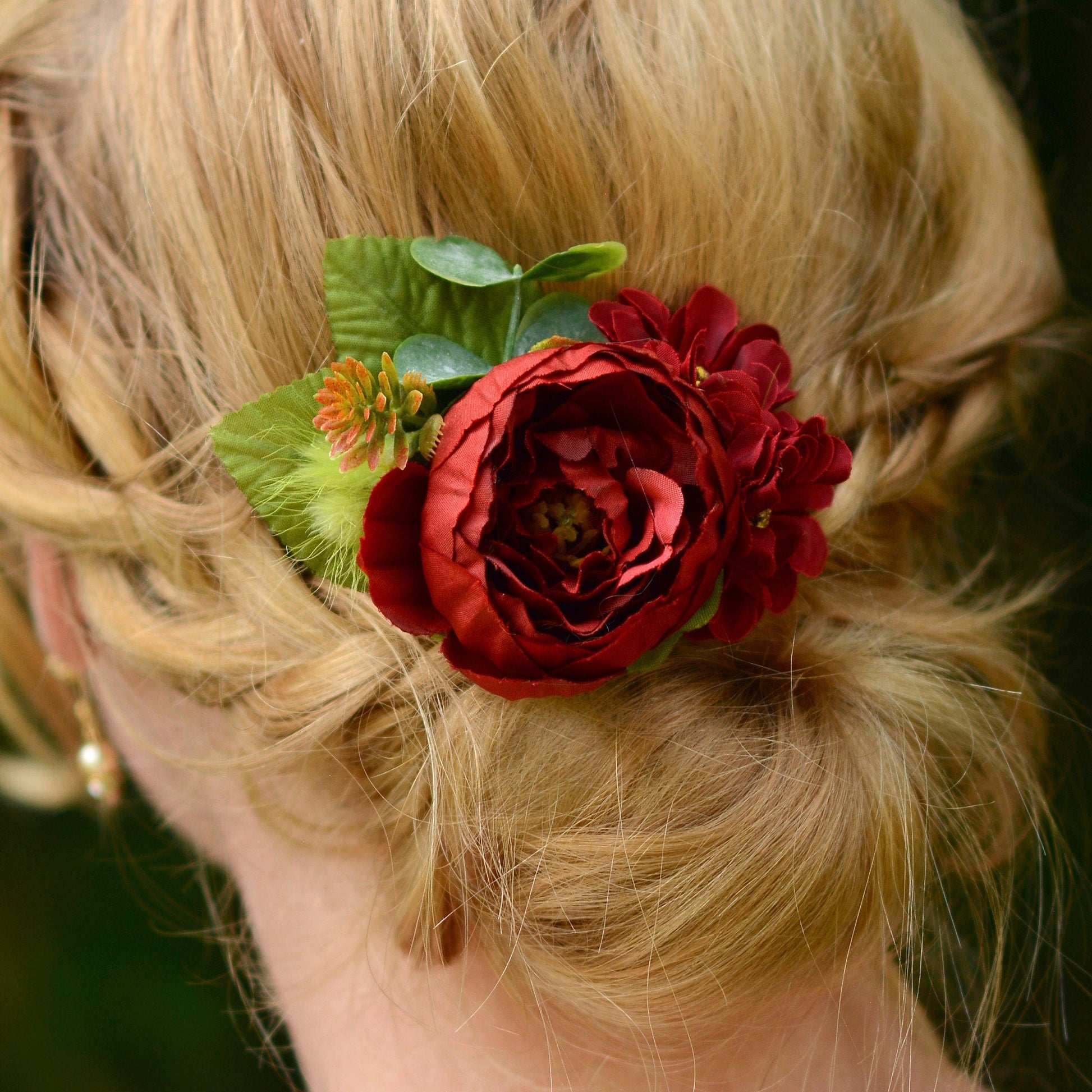 Deep Red Peony Hair Clip | Silk Flower Hair Clip | Bridal Hair Clip | Bridesmaids Hair Clip | Floral Headpiece