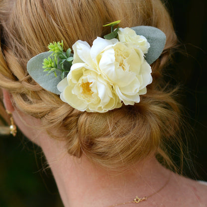 Ivory Peony Flower Hair Clip, Bridal Hair PIece