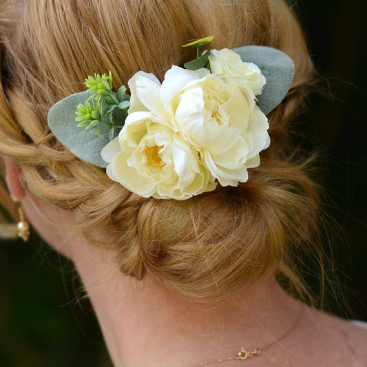Ivory Peony Flower Hair Clip, Bridal Hair PIece
