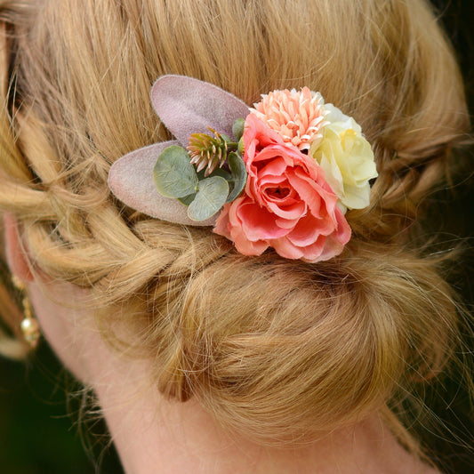Flower Hair Clip in Coral Pink and Blush, Bridesmaids Flower Hair Piece