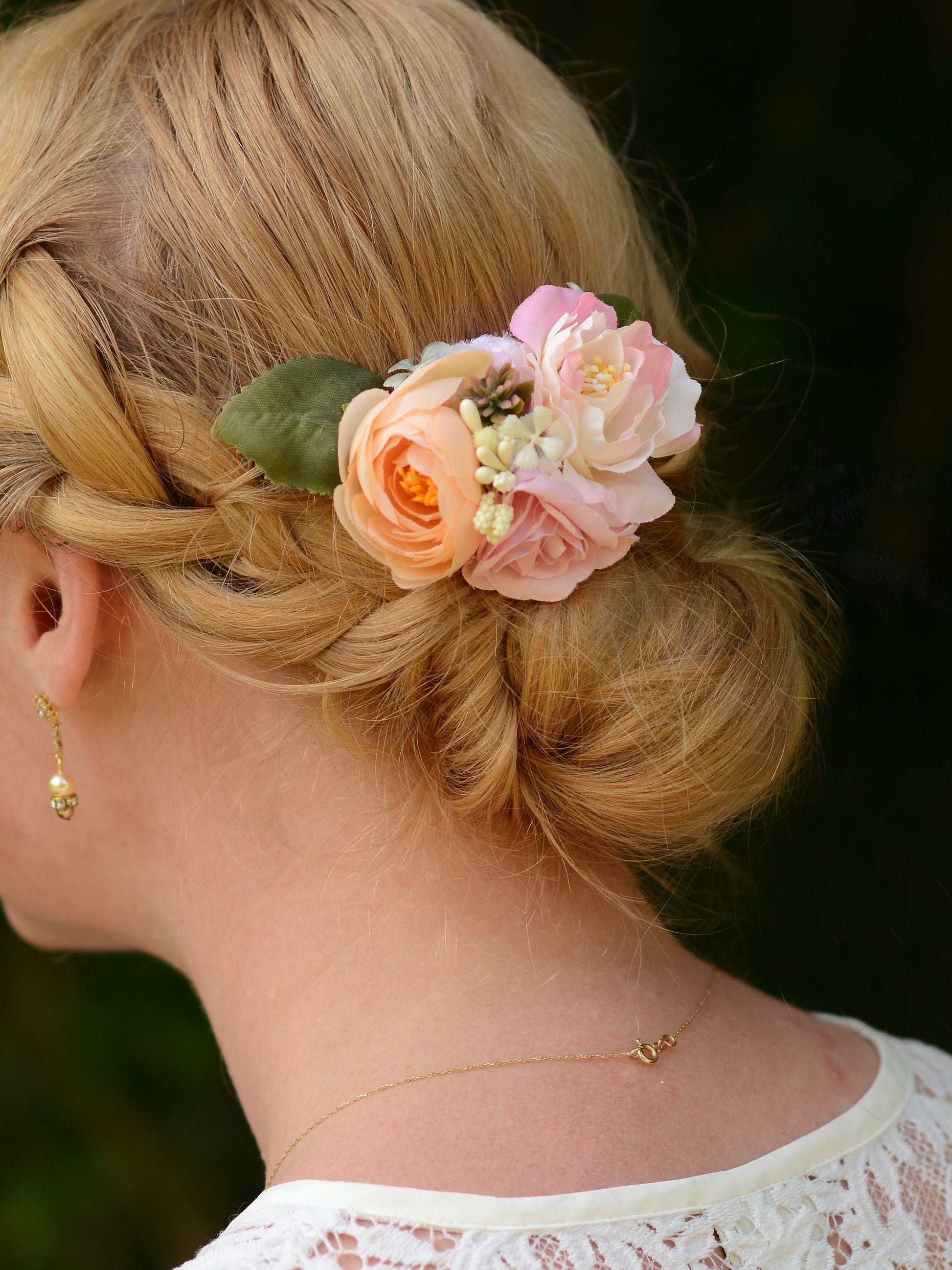 Peony Hair Clip in Pink and Peach | Silk Flower Hair Clip | Bridal Hair Clip | Bridesmaids Hair Clip | Floral Headpiece | Flower Girl