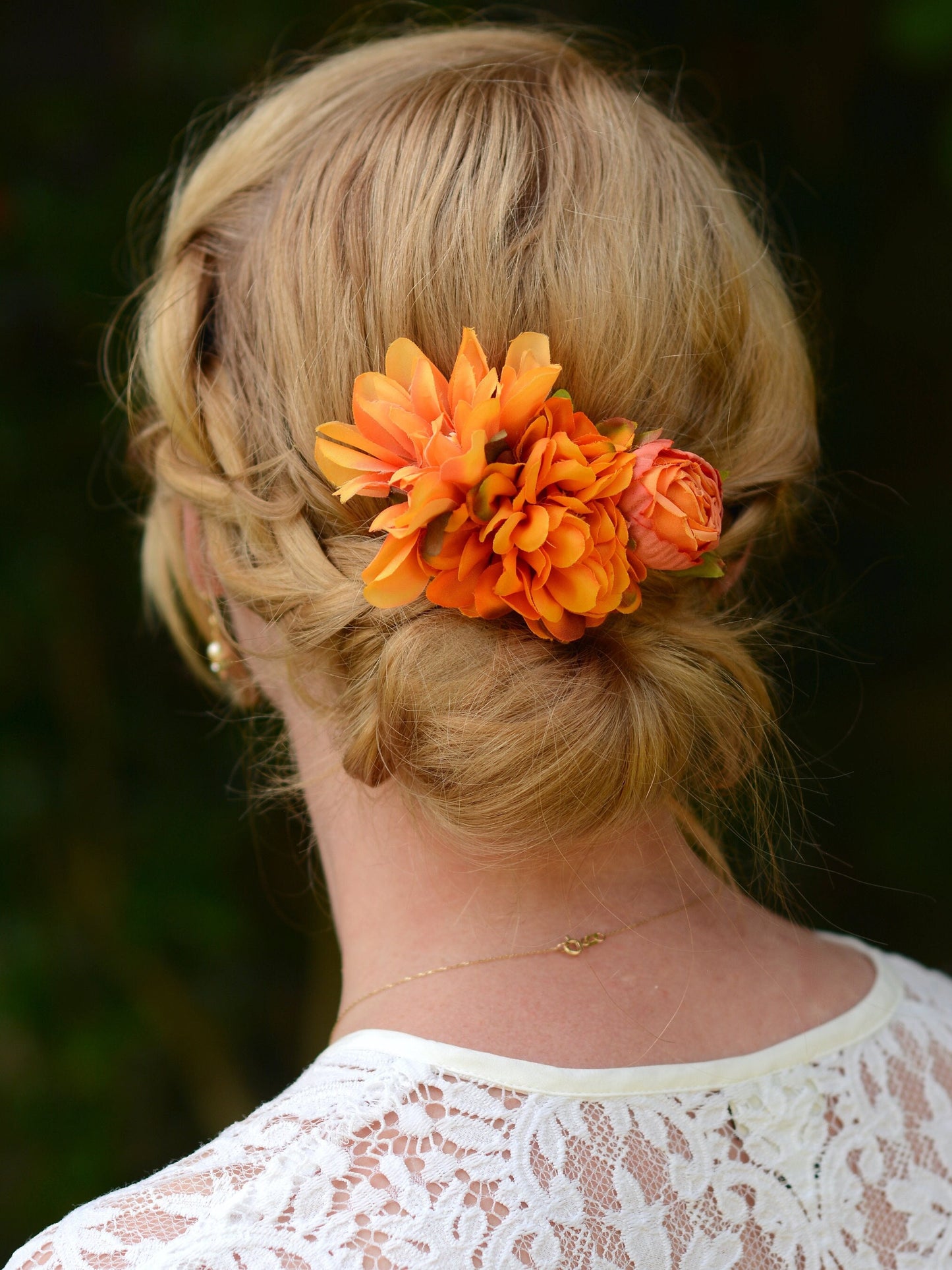 Flower Hair Clip in Orange Dahlias and Ranunculus| Tropical Hair Clip | Bridesmaids Clip | Bridal Hair Clip | Flower Bun Clip