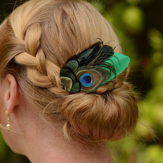 Emerald Green and Peacock Feather Hair Clip | Peacock Feather Fascinator | Peacock Feather Headpiece | Bridal Hair Clip | Bridesmaid