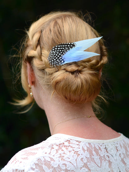Pastel Blue and Polka Dot Feather Hair Clip | Blue Feather Fascinator | Blue Feather Headpiece | Wedding Fascinator | Bridal Headpiece