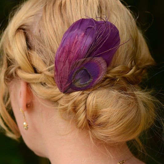 Purple Peacock Feather Hair Clip | Peacock Feather Fascinator | Wedding Fascinator | Bridal Hair Clip | Bridesmaid Hair Clip