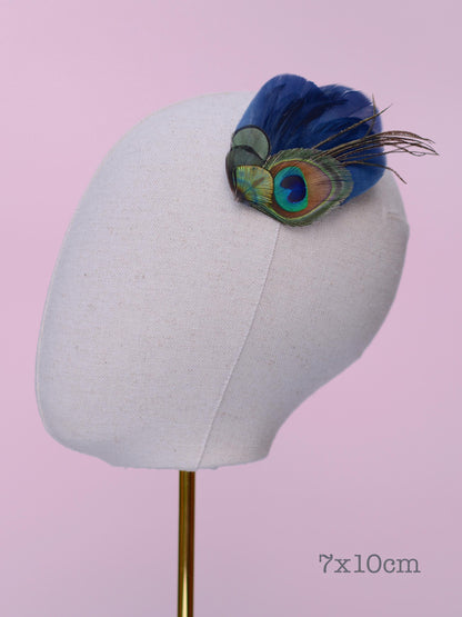 Navy Blue and Peacock Feather Hair Clip, Peacock Feather Fascinator